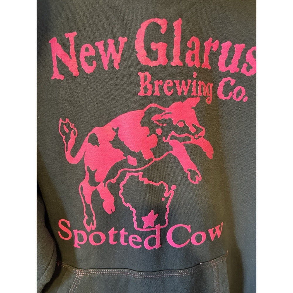 New Glarus Brewing Co. Hoodie Sweatshirt Sz M Cotton Spotted Cow, Gray & Pink - Picture 6 of 12
